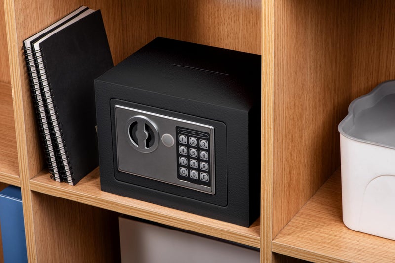 ELLAIG Small Safe Box Elcetrnic Safe with Digital Keypad & Keys 9.05 x 6.7 x 6.7 inches Wall Safe 0.23Cuft Mini Security Safe Boxes for Coin Home Office Hotel Rooms Business Jewelry Gun (Black) - Image 2
